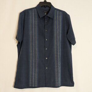 VAN HEUSEN Blue w Accent Stripes Short Sleeve Casual Button Shirt; Size L